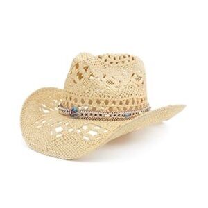 Straw cowgirl Hat with Beaded Band
